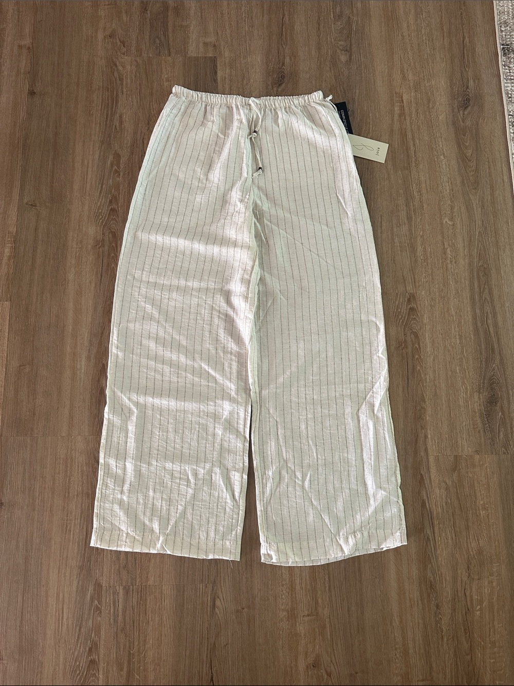 Cream Pinstripe Wide Leg Pants